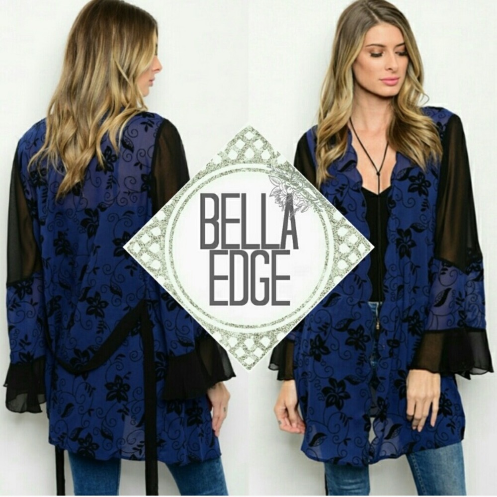 Navy and Black Chiffon Floral Robe